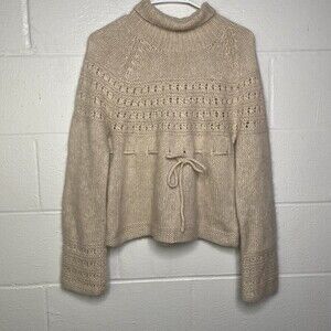 5/48 Saks Fifth Avenue Womens Angora Silk Sweater Size Medium Oatmeal Mock Neck